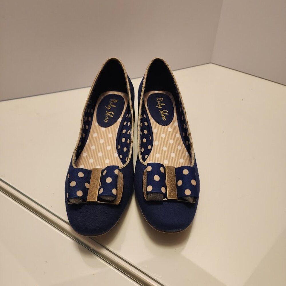Ruby Shoo Navy Blue Mid-Heels with Bow - Picture 4 of 8